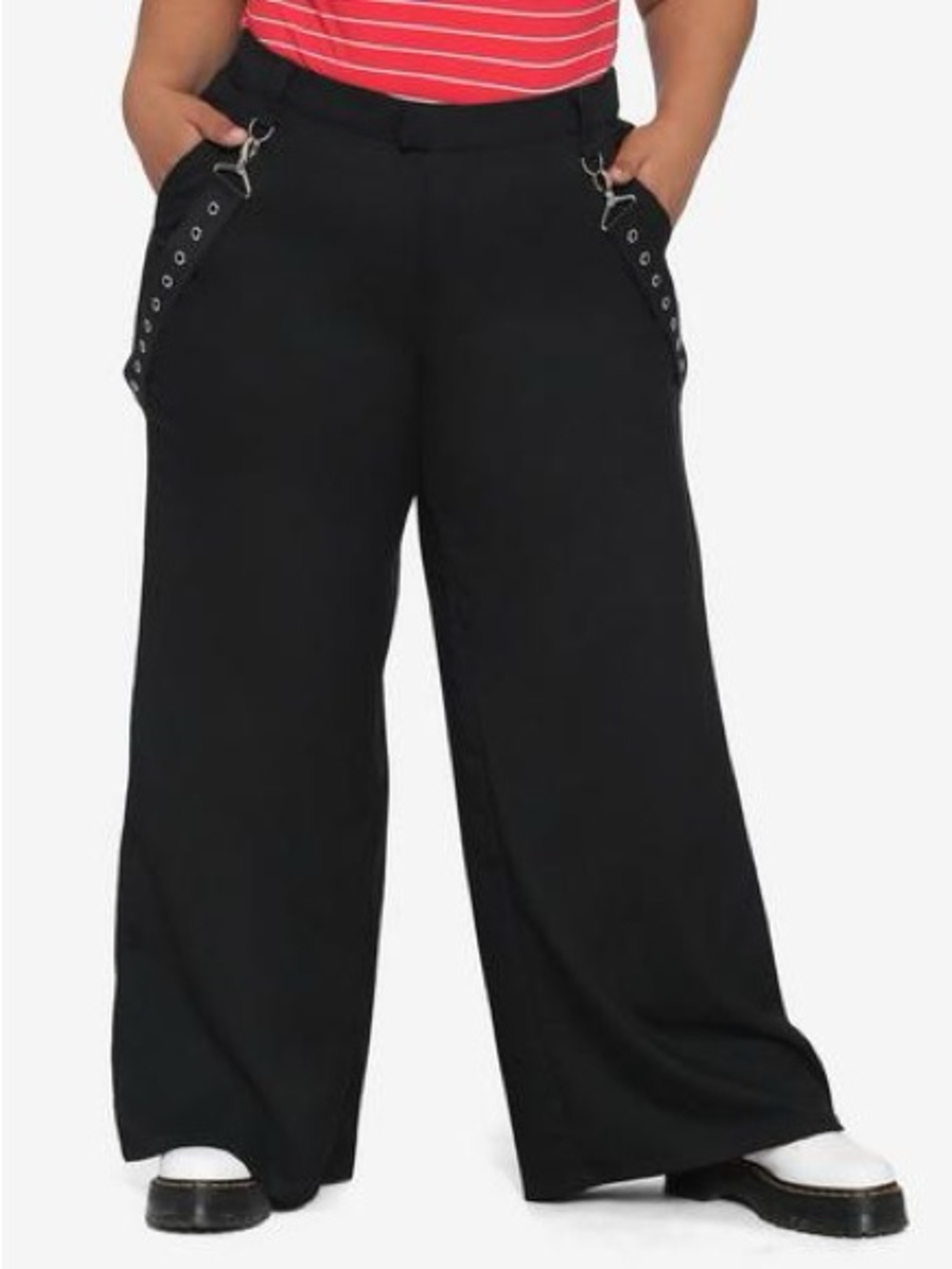 Hot Topic Plus-Size Black Wide-Leg Pants with Grommet Strap Detail